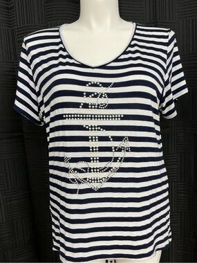 Striped Navy & White Anchor Studded Short Sleeve Tee